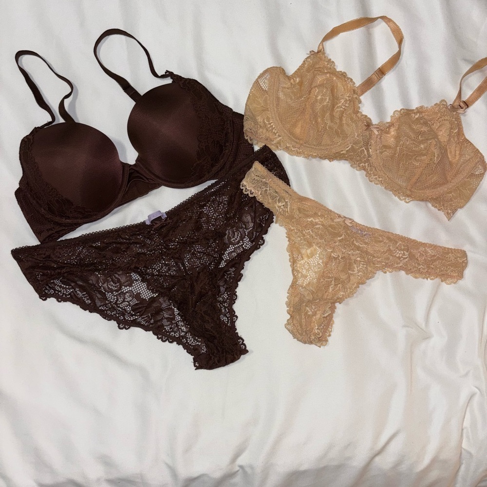 Lot of 2 Savage X Fenty Lace Bra & Panty Sets - Chocolate Brown & Nude